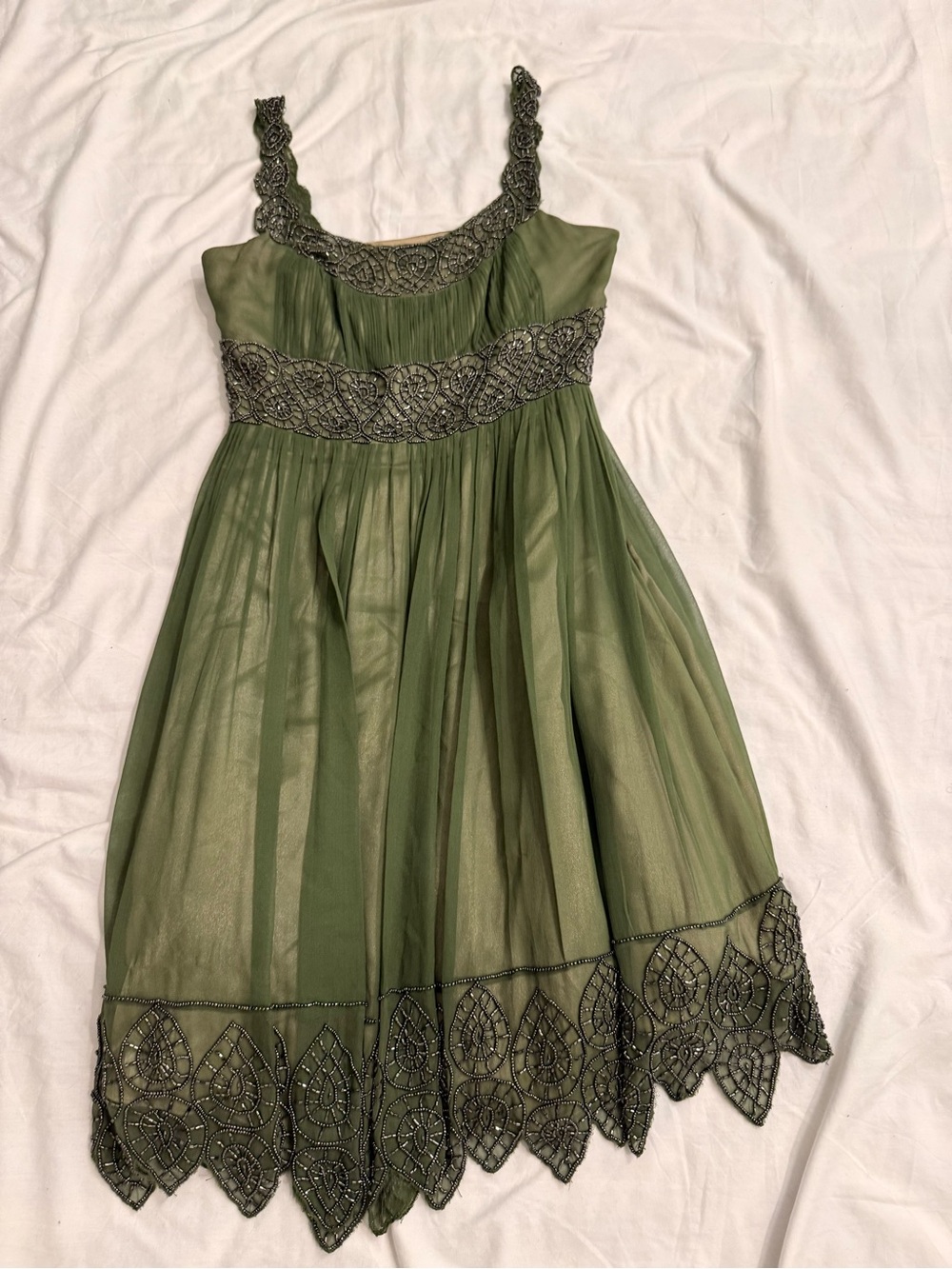 Adrianna Papell Olive Green Embellished Dress NWOT Sz 4 - Picture 2 of 12